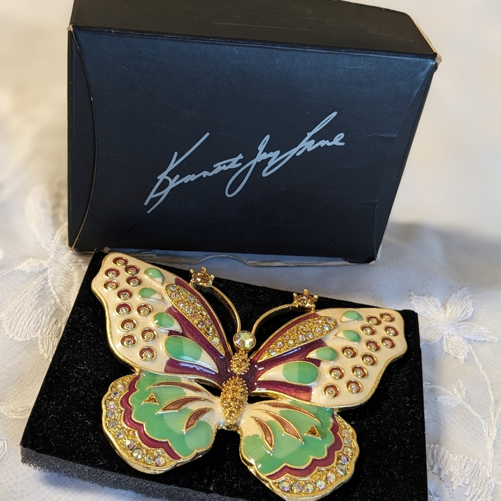 KENNETH JAY LANE KJL BUTTEFLY GOLD PLATED ENAMEL CRYSTAL LARGE BROOCH MINT COND